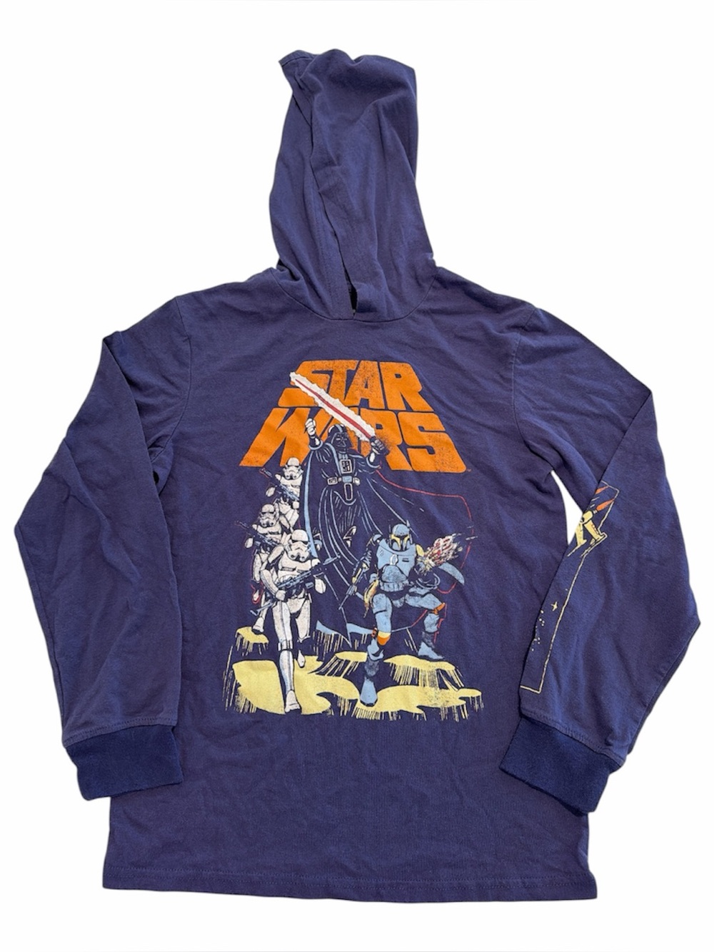STAR WARS Blue Hooded Long Sleeve Boys Kids Shirt size medium